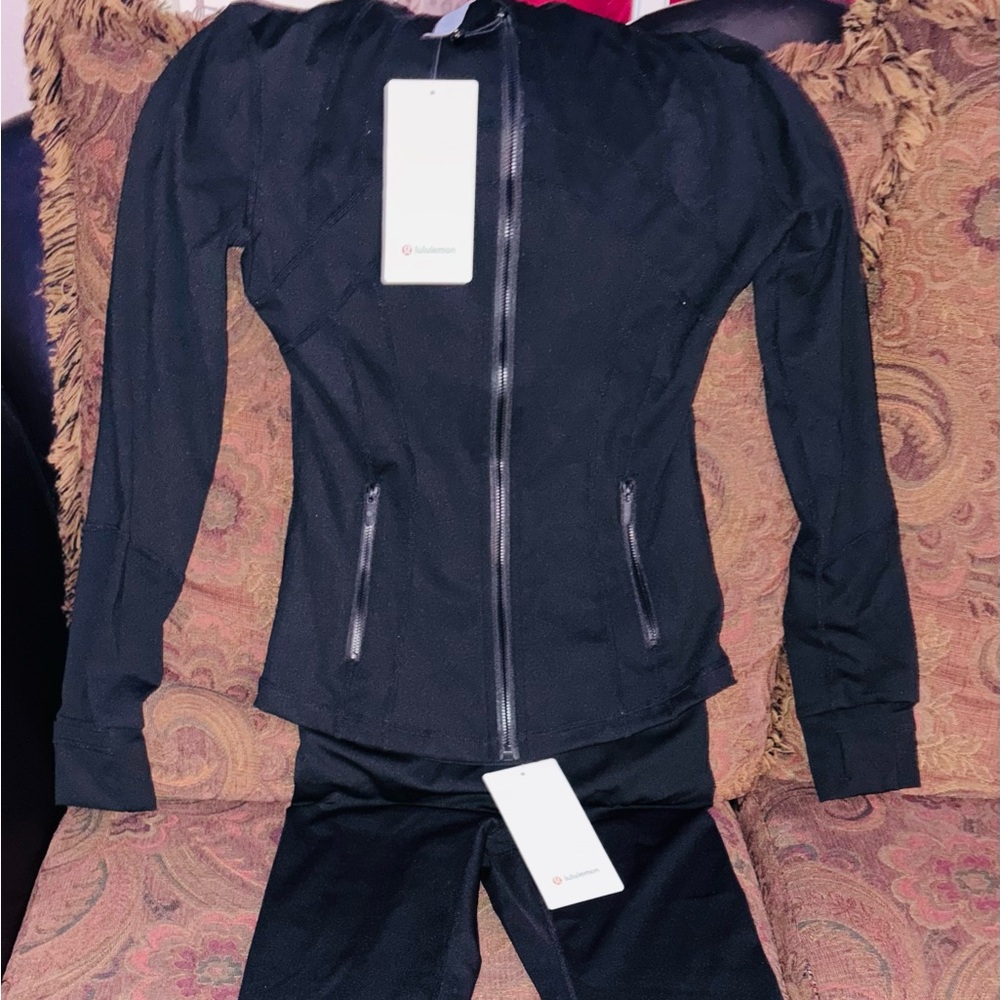 Women's Black Lululemon Active Zip-Up Jacket & Leggings Set